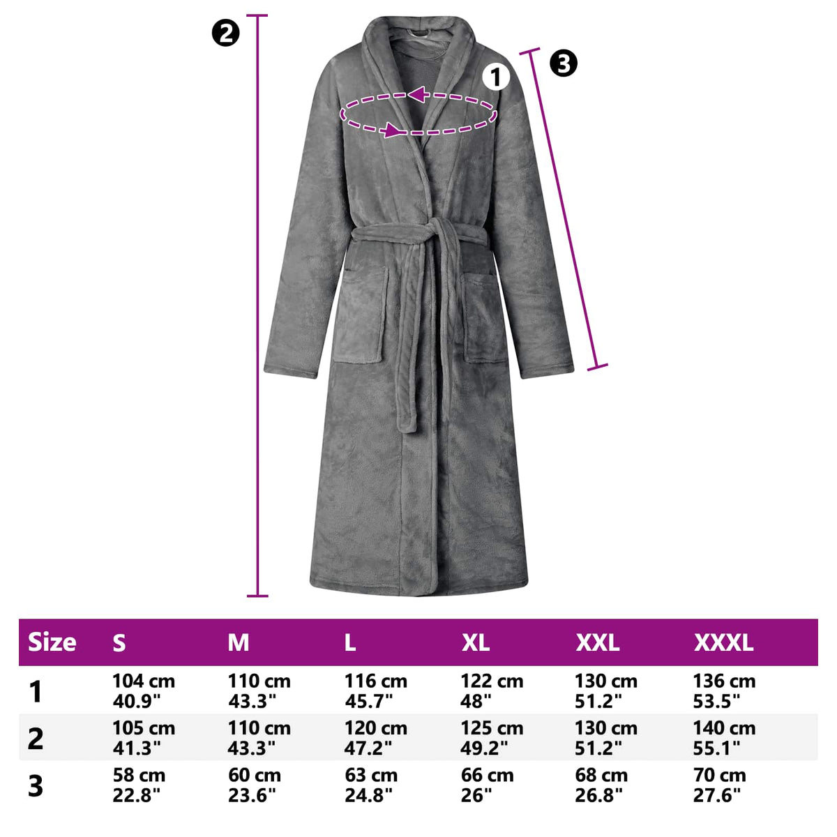 Bathrobe without Hood Dark Grey M Flannel