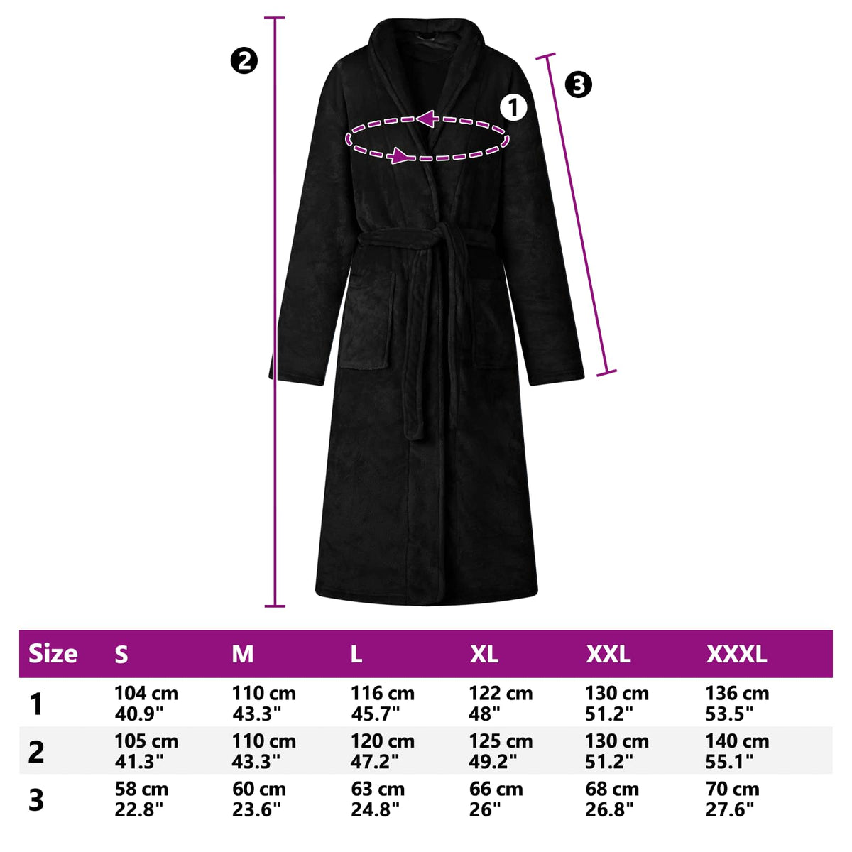 Bathrobe without Hood Black L Flannel
