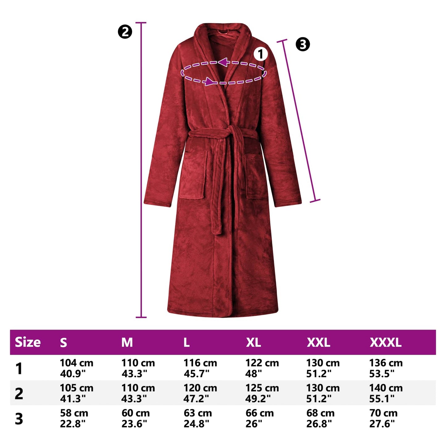 Bathrobe without Hood Bordeaux Red XL Flannel