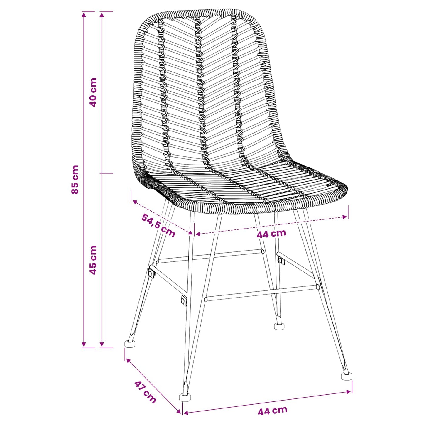 Dining Chair 2 pcs Rattan and Iron Natural 44.5 x 54.5 x 85 cm