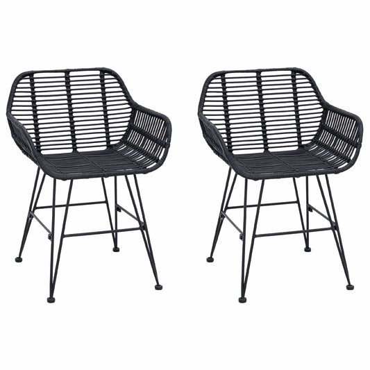 Dining Chair 2 pcs Rattan and Iron Black 55 x 50 x 74 cm