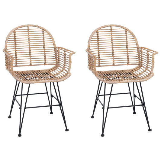 Dining Chair 2 pcs Rattan and Iron Natural 57 x 55 x 85 cm