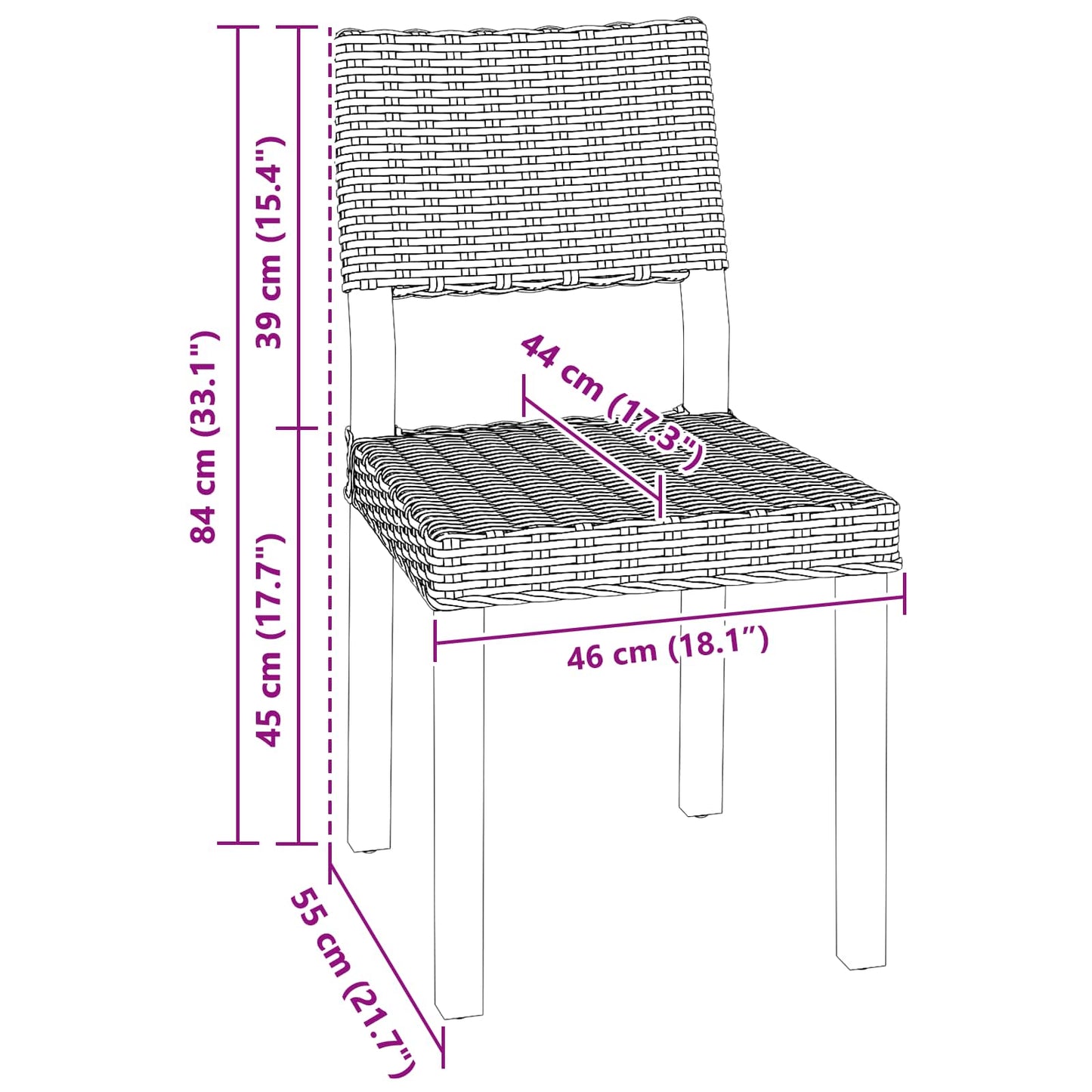 Dining Chair GENDT 2 pcs Kubu Rattan Black Wash 46 x 55 x 84 cm