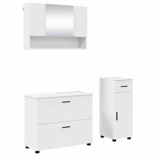 Bathroom Furniture Set 3 pcs White Engineered Wood and Metal