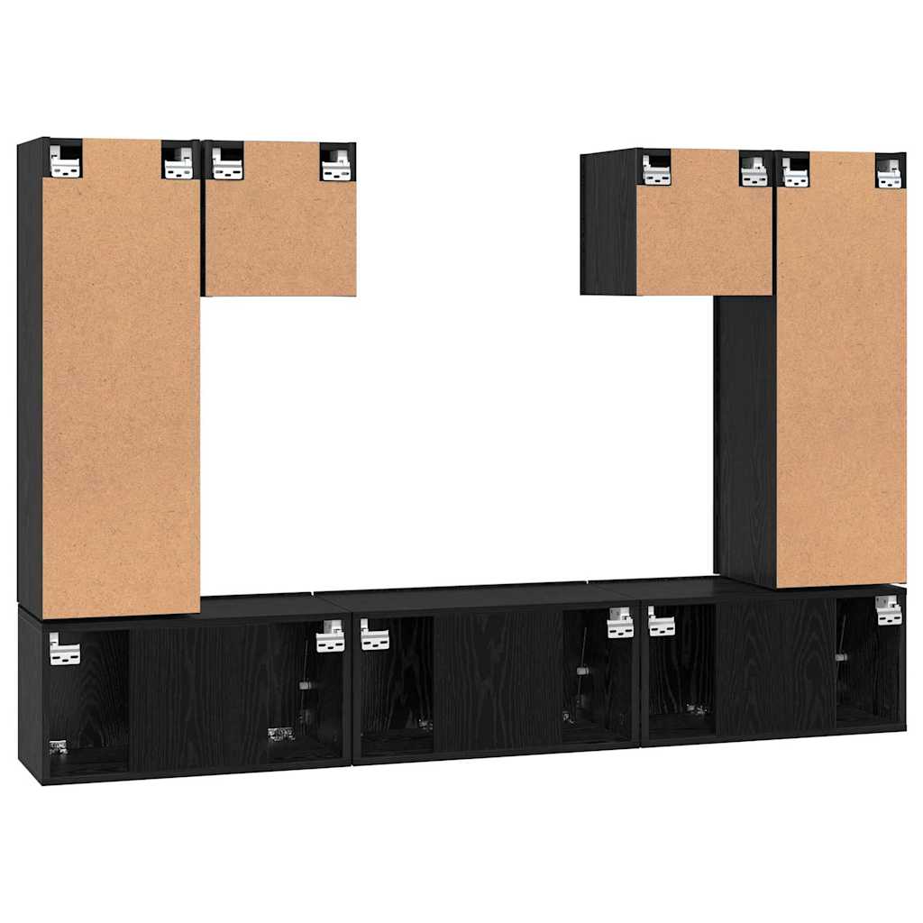 TV Cabinet Set 7 pcs Black Oak Engineered Wood
