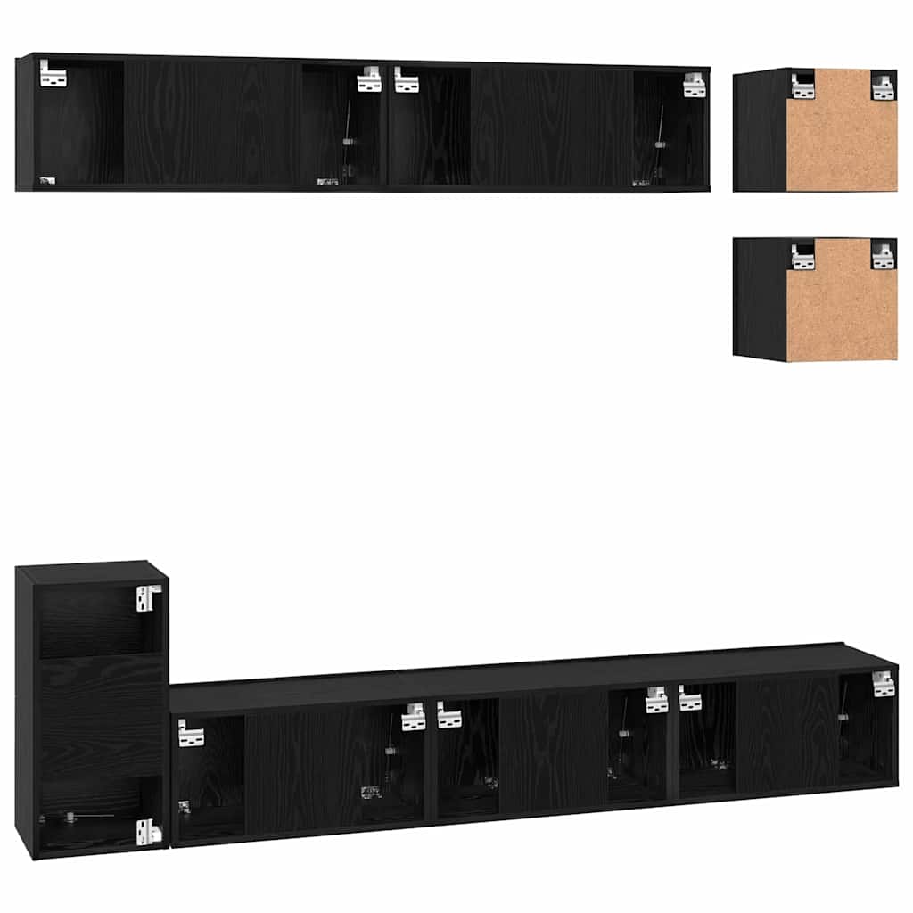 TV Cabinet Set 8 pcs Black Oak Engineered Wood