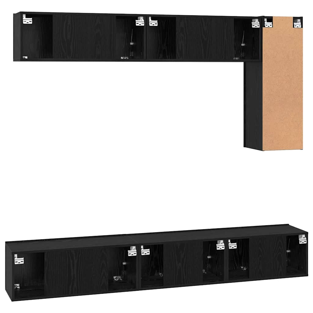 TV Cabinet Set 6 pcs Black Oak Engineered Wood