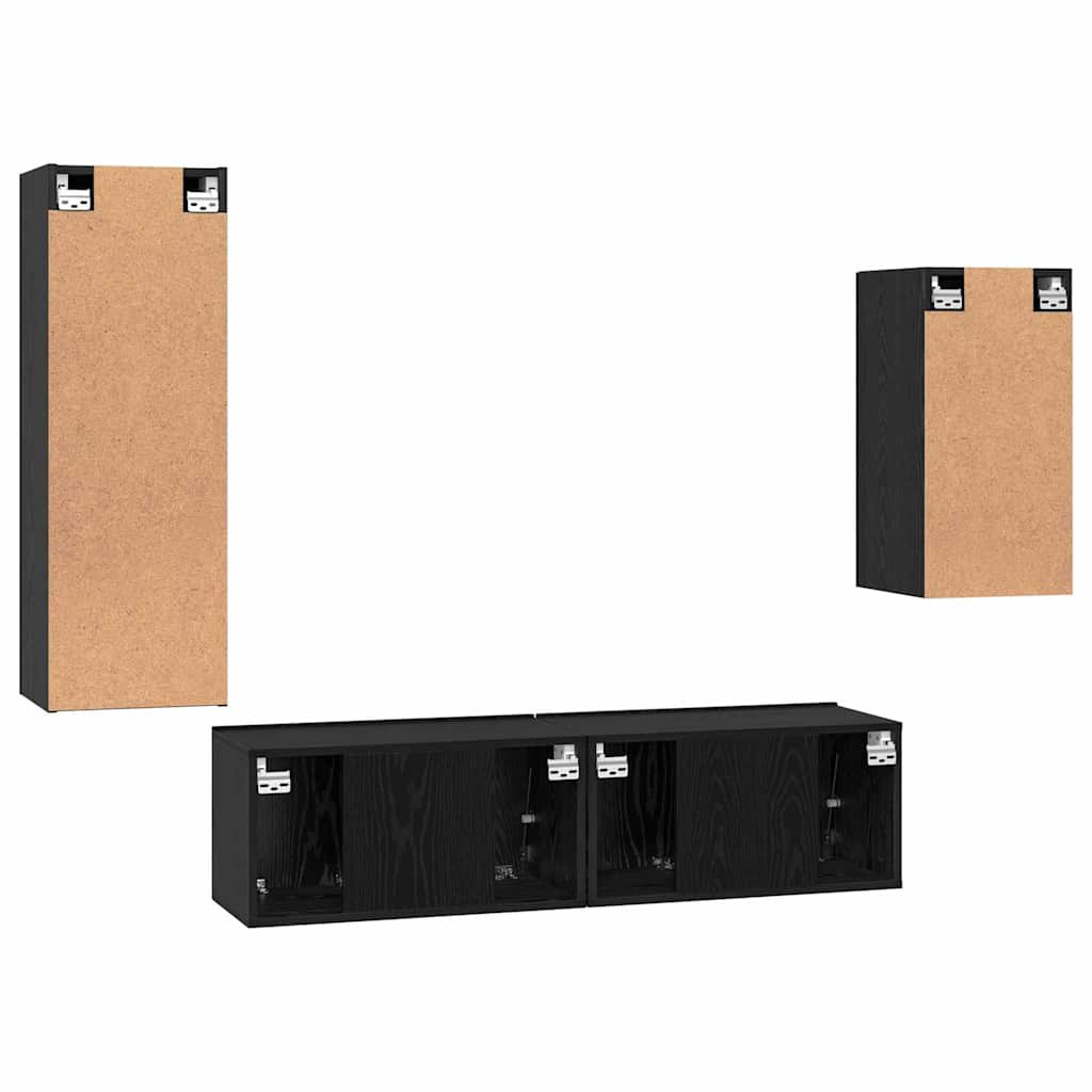 TV Cabinet Set 4 pcs Black Oak Engineered Wood