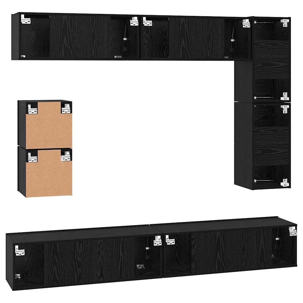TV Cabinet Set 8 pcs Black Oak Engineered Wood