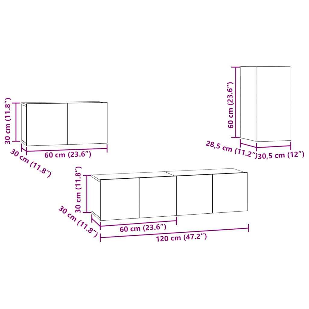 TV Cabinet Set 4 pcs Black Oak Engineered Wood
