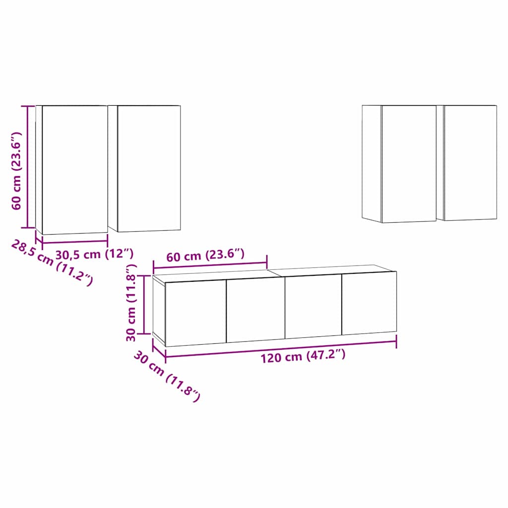 TV Cabinet Set 6 pcs Black Oak Engineered Wood