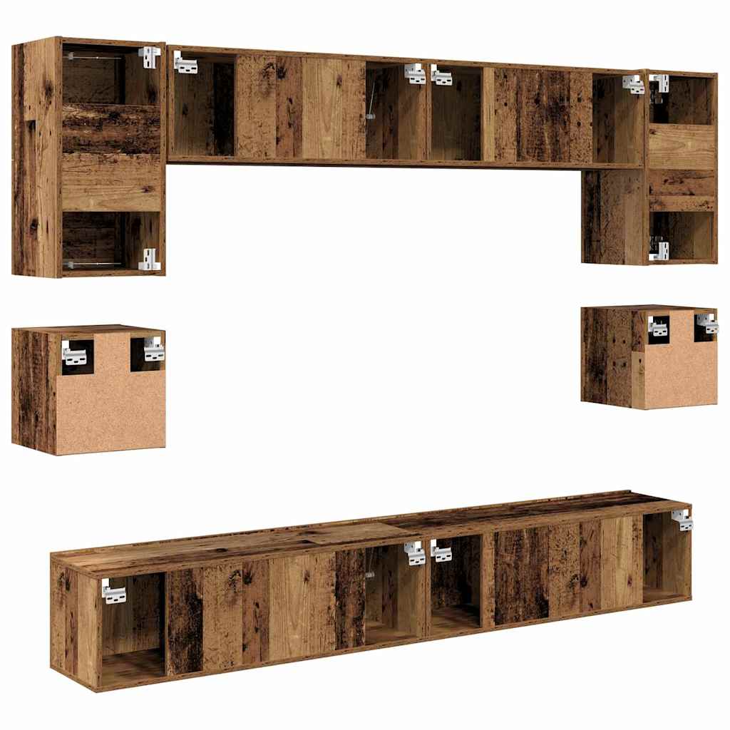 TV Cabinet Set 8 pcs Old Wood Engineered Wood