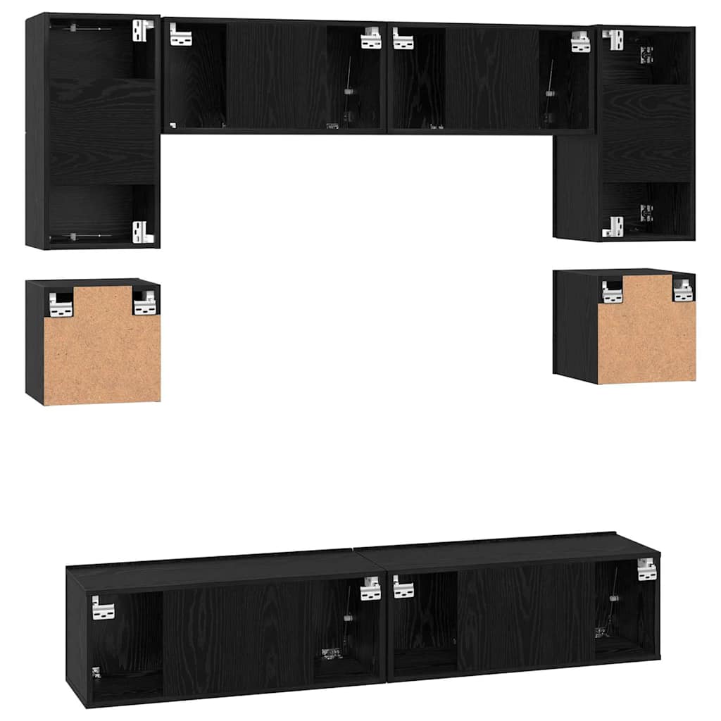 TV Cabinet Set 8 pcs Black Oak Engineered Wood