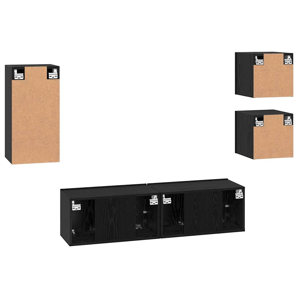 TV Cabinet Set 5 pcs Black Oak Engineered Wood