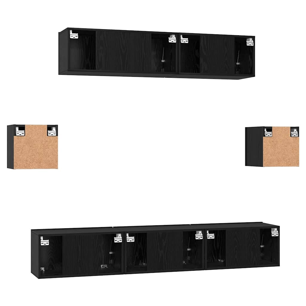 TV Cabinet Set 7 pcs Black Oak Engineered Wood
