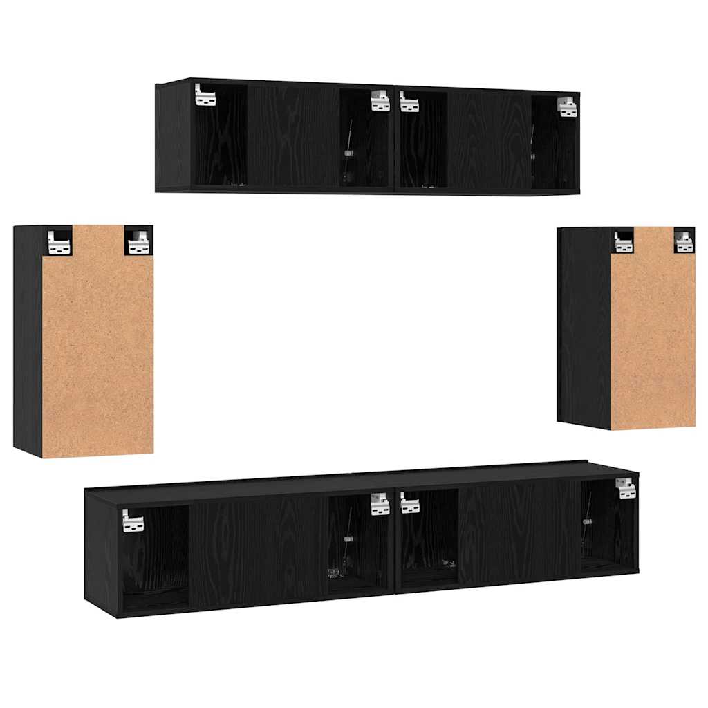 TV Cabinet Set 6 pcs Black Oak Engineered Wood