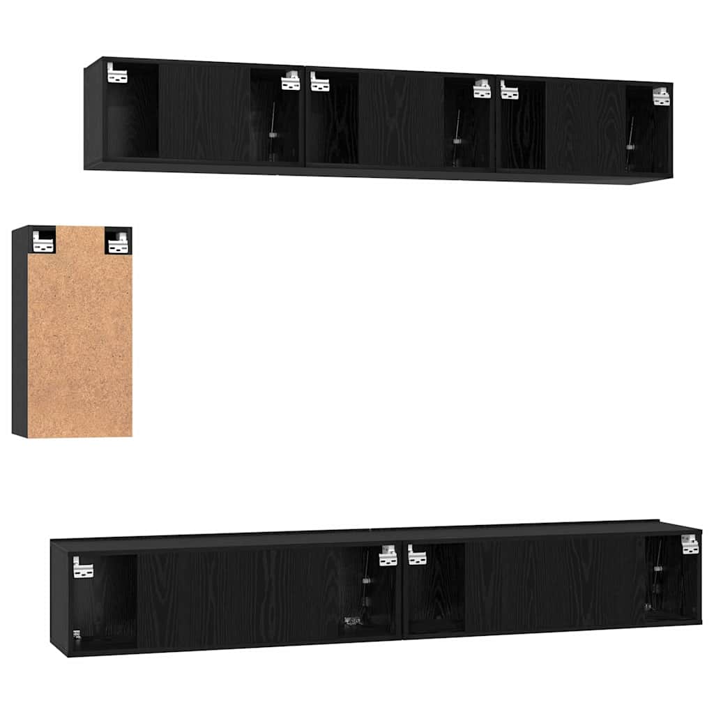 TV Cabinet Set 6 pcs Black Oak Engineered Wood