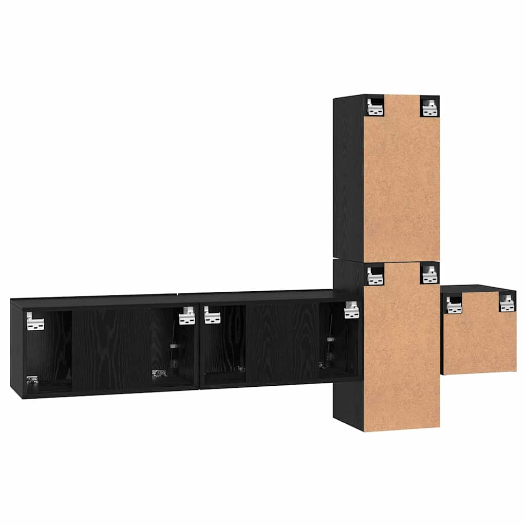 TV Cabinet Set 5 pcs Black Oak Engineered Wood