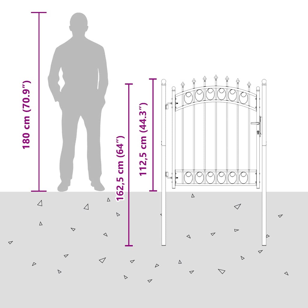 Fence Gate with Spikes EMMEN 125 x 100 cm Grey Lockable