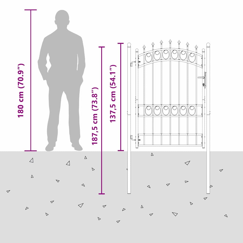 Fence Gate with Spikes EMMEN 170 x 100 cm Grey Lockable