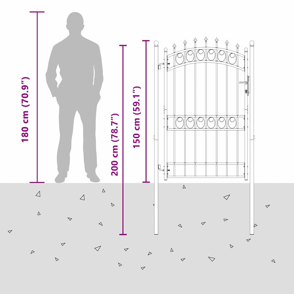 Fence Gate with Spikes EMMEN 200 x 100 cm Grey Lockable