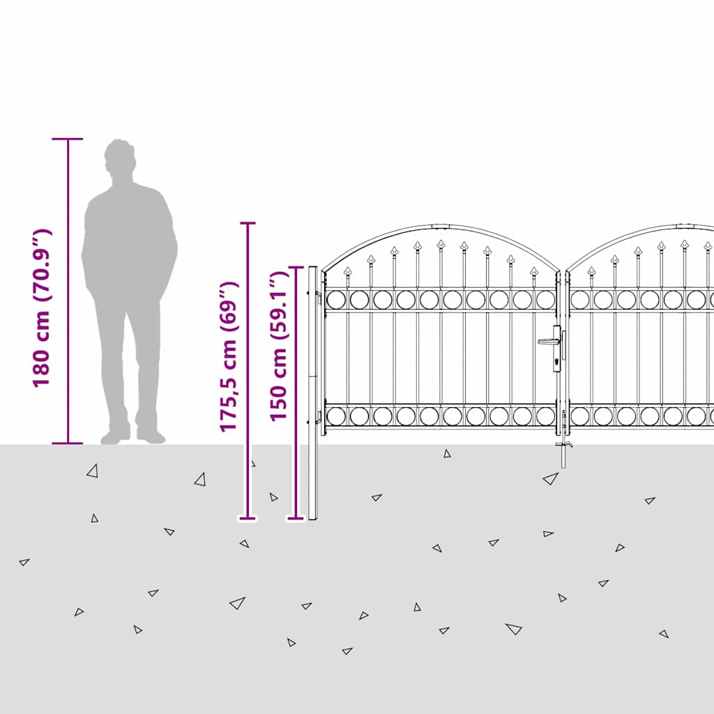 Fence Gate ASSEN 301 x 175.5 cm Steel Grey Lockable