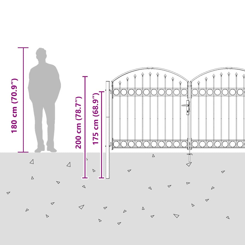 Fence Gate ASSEN 301 x 200 cm Steel Grey Lockable