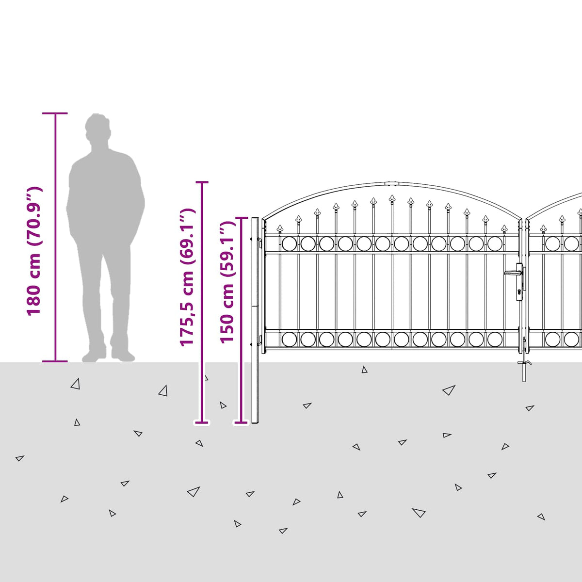 Fence Gate ASSEN 401 x 175.5 cm Steel Grey Lockable