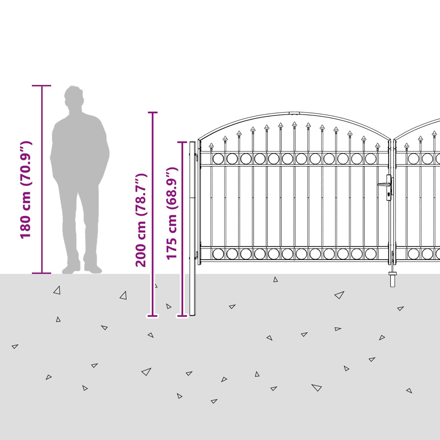 Fence Gate ASSEN 401 x 200 cm Steel Grey Lockable
