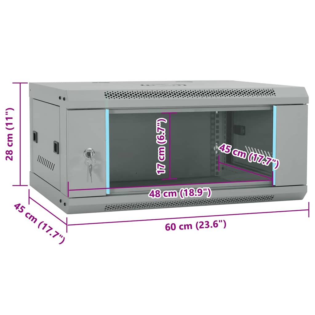 Network Cabinet with Storage Grey 60 x 45 x 28 cm Steel