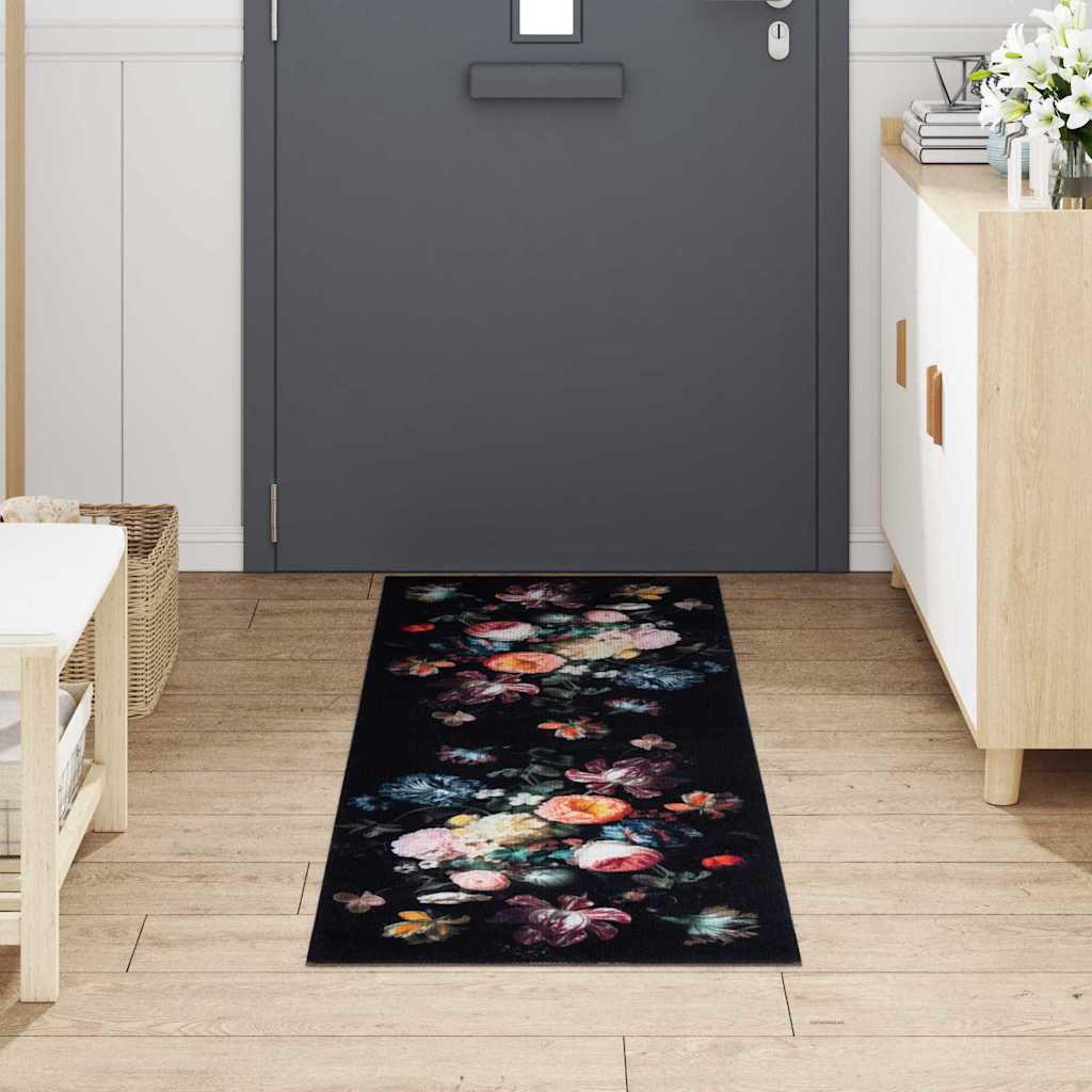 Kitchen Rug Floral Black 180 x 60 cm Velvet