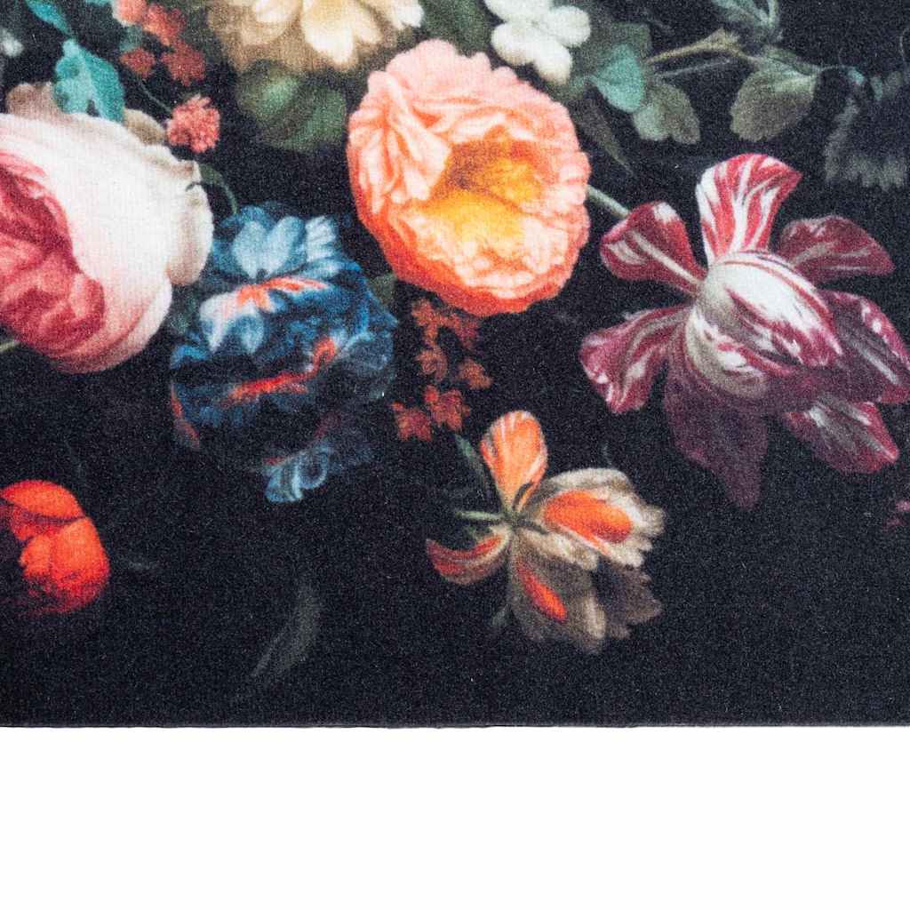 Kitchen Rug Floral Black 150 x 45 cm Velvet