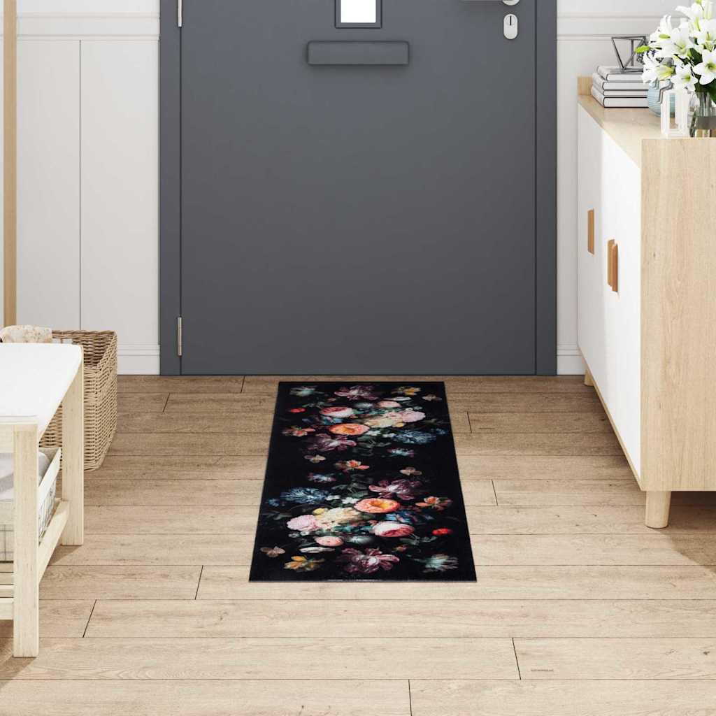 Kitchen Rug Floral Black 150 x 45 cm Velvet