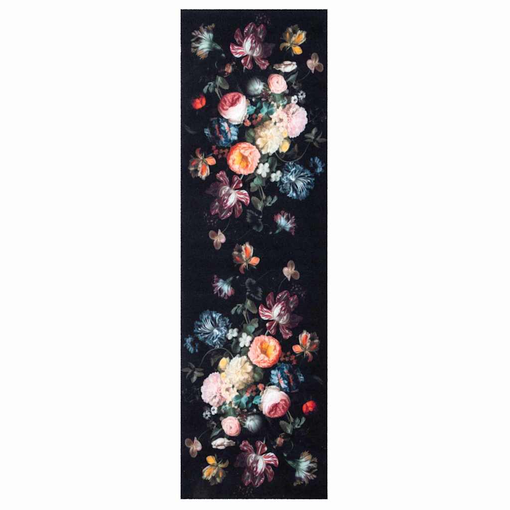 Kitchen Rug Floral Black 150 x 45 cm Velvet