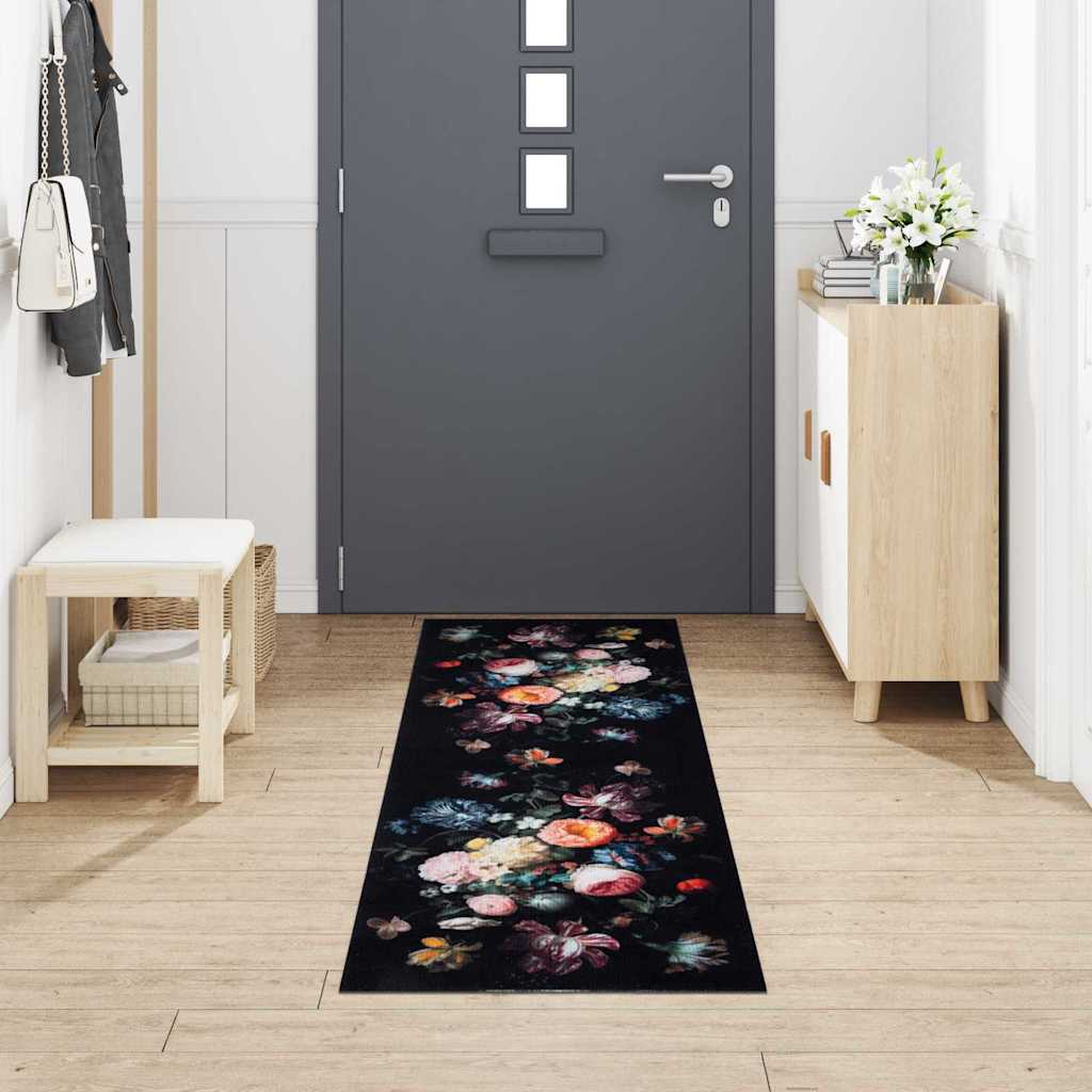 Kitchen Rug Floral Black 300 x 60 cm Velvet
