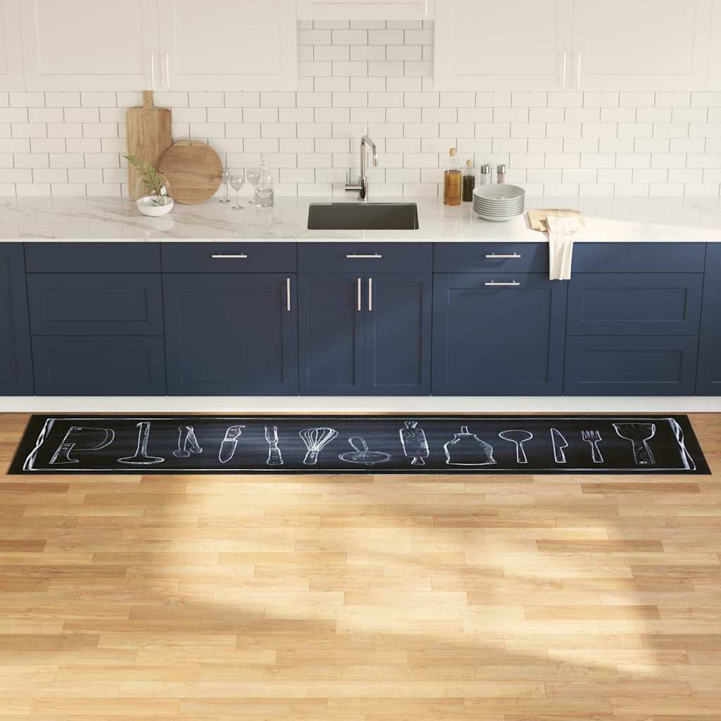Kitchen Rug Toile Black 300 x 60 cm Velvet