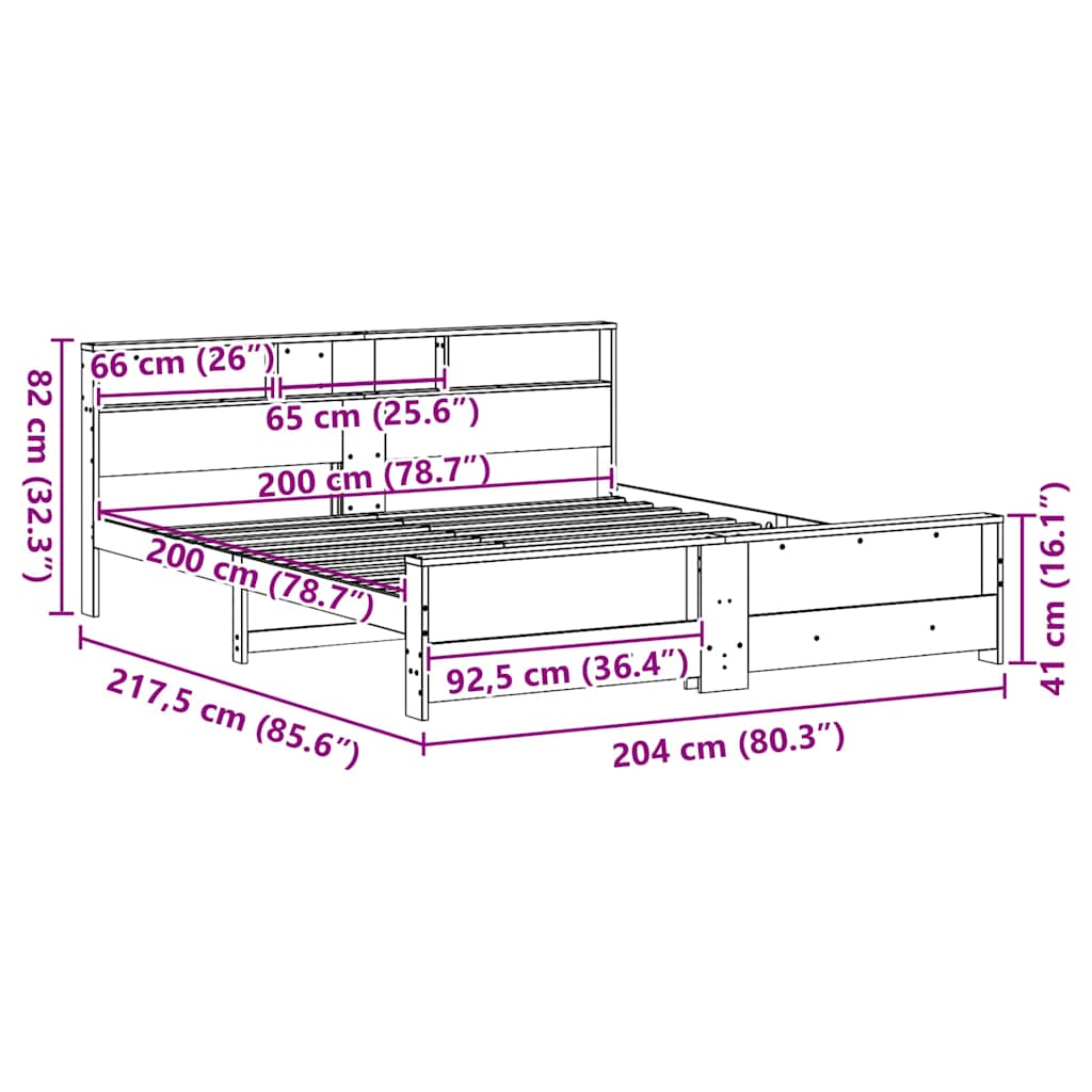 Bed Frame with Shelf White 200 x 200 cm Solid Pine Wood