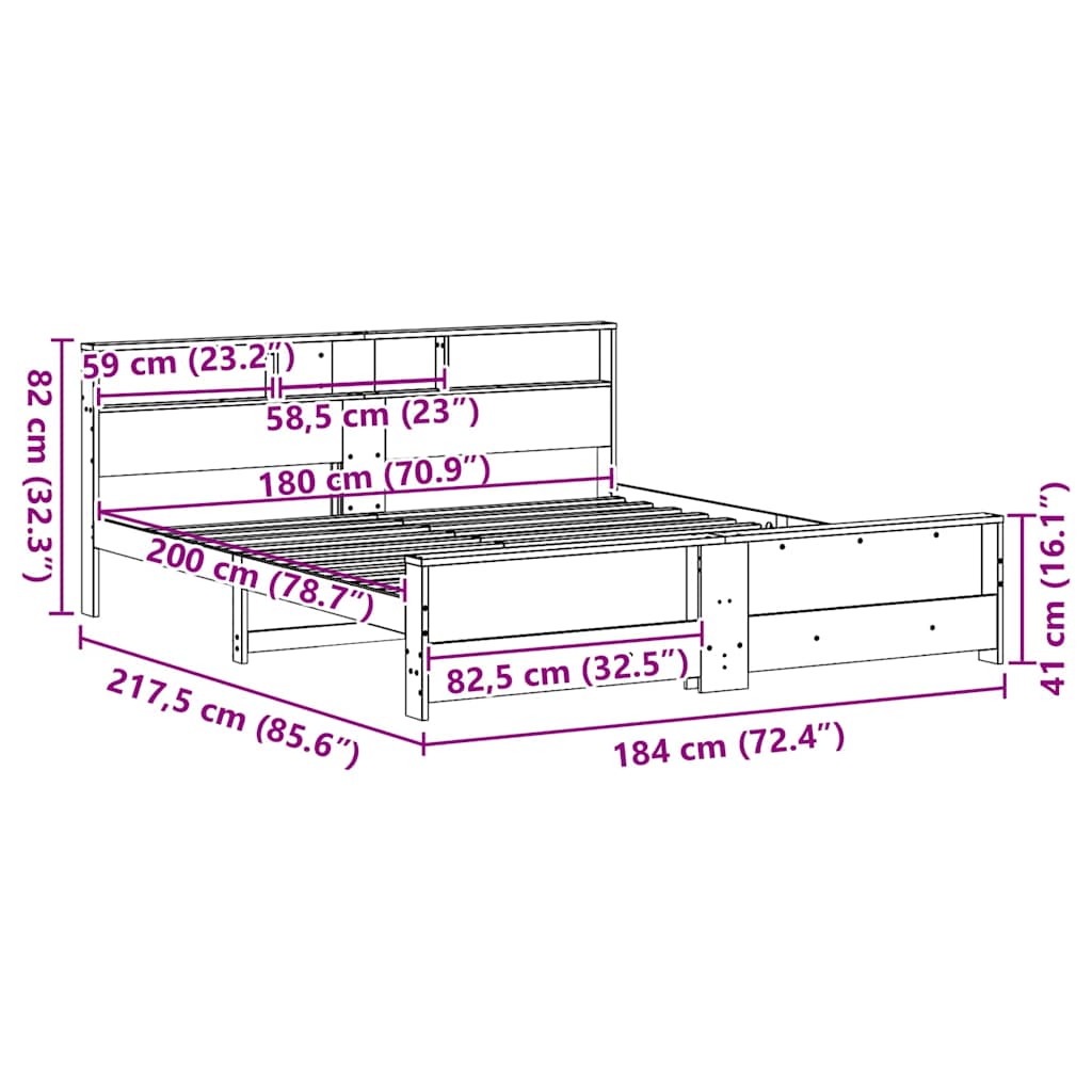 Bed Frame with Shelf Brown 180 x 200 cm Solid Pine Wood