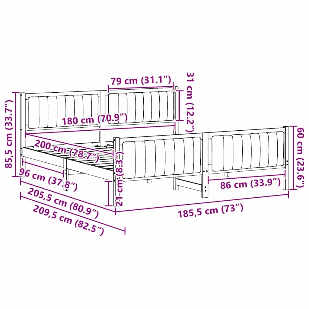 Bed frame Brown and light grey 180 x 200 cm Solid pine wood