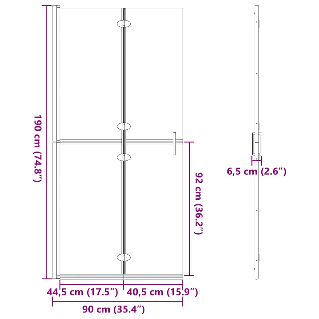 Walk-In Shower Wall Folding Black 90 x 6.5 x 190 cm
