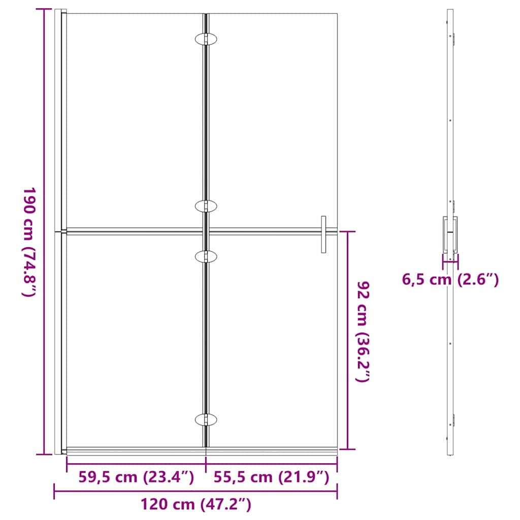 Walk-In Shower Wall Folding Black 120 x 6.5 x 190 cm