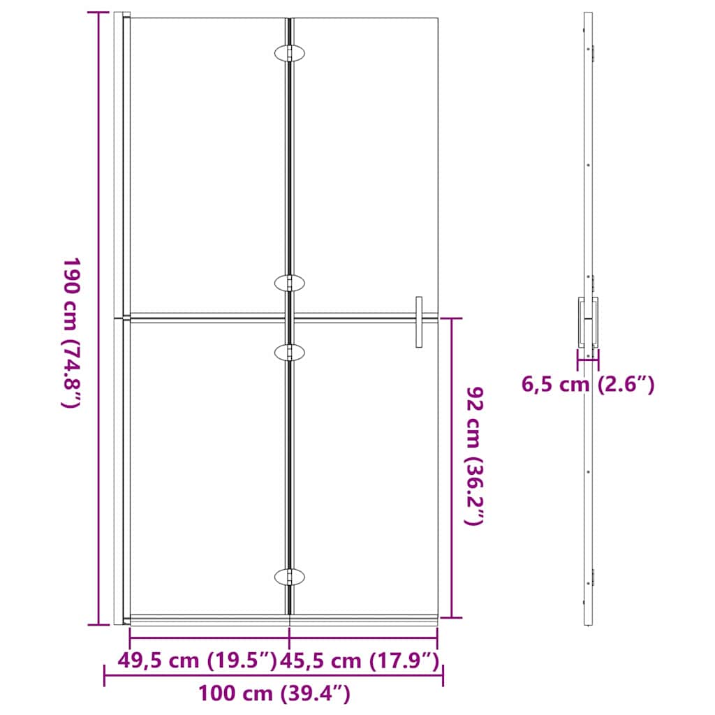 Walk-In Shower Wall Folding Gold 100 x 6.5 x 190 cm