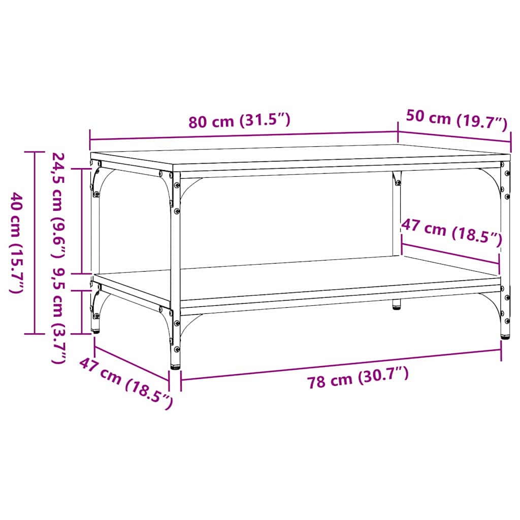 Coffee Table Artisan oak 80 x 50 x 40 cm Engineered wood