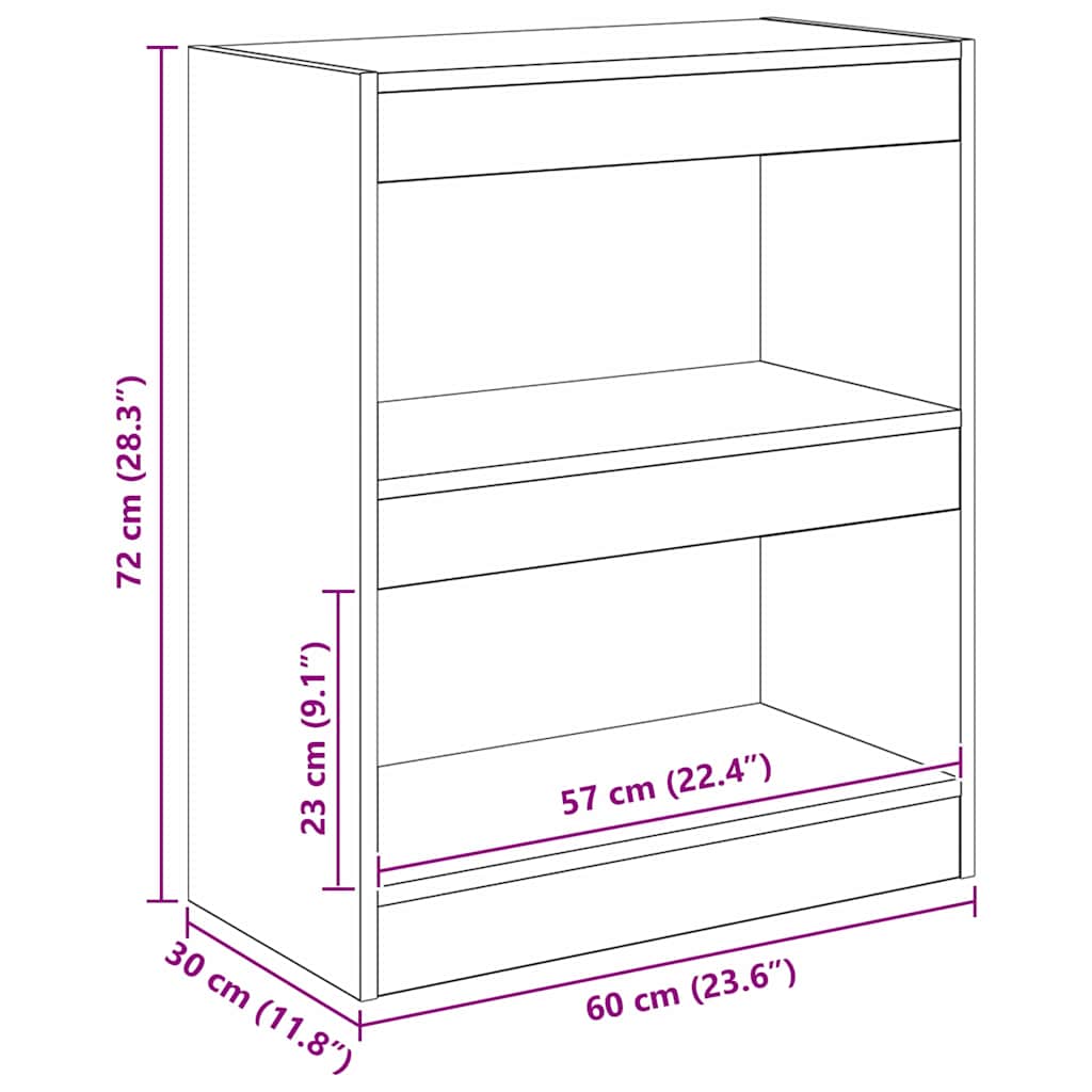 Book Cabinet 2-Tier 60 x 30 x 72 cm Engineered Wood Old Wood