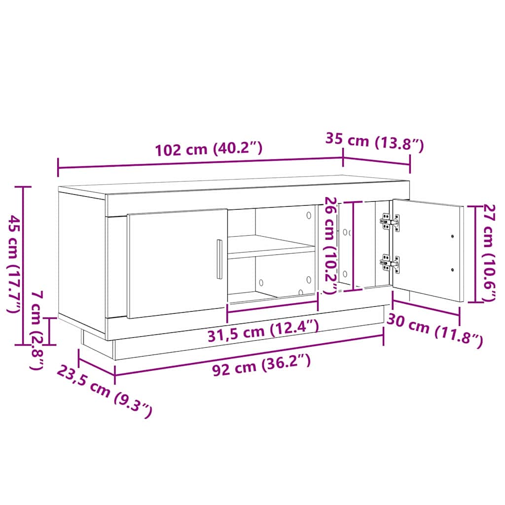 TV Cabinet 102 x 35 x 45 cm Black Oak Engineered Wood