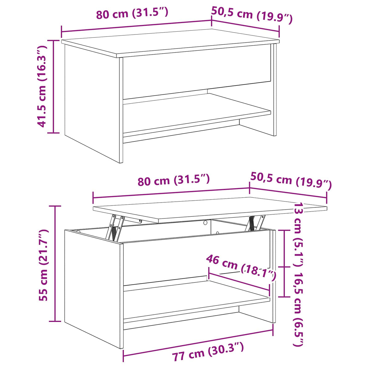 Coffee Table Old Wood 80 x 50.5 x 41.5 cm Engineered Wood