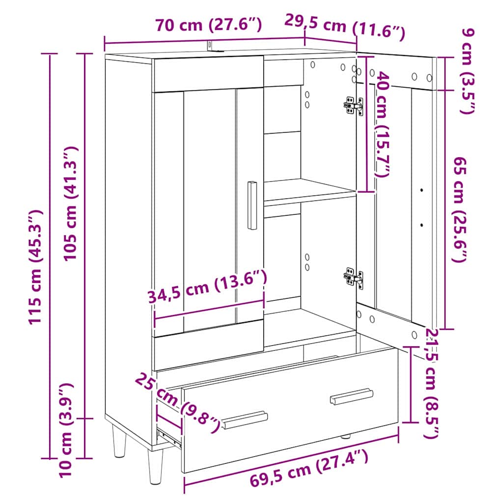 Highboard Old Wood 70 x 31 x 115 cm Engineered Wood