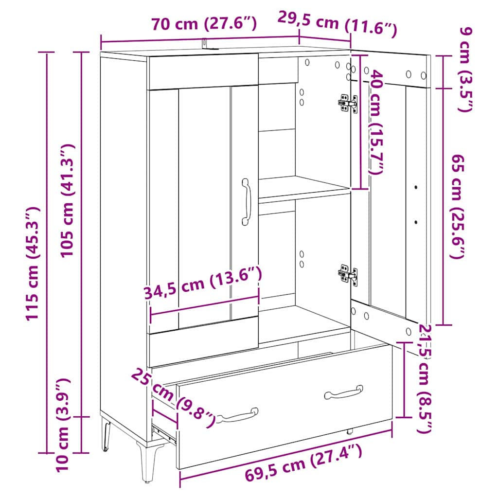 Highboard Artisan Oak 70 x 31 x 115 cm Engineered Wood and Iron
