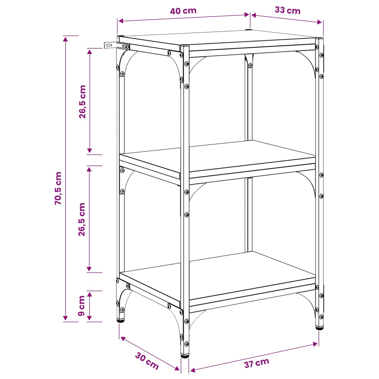 Book Cabinet 3-Tier 40 x 33 x 70.5 cm Engineered wood