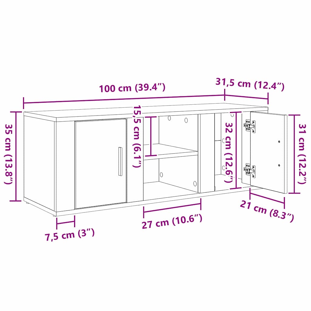 TV Cabinet 100 x 31.5 x 35 cm Old Wood Engineered Wood